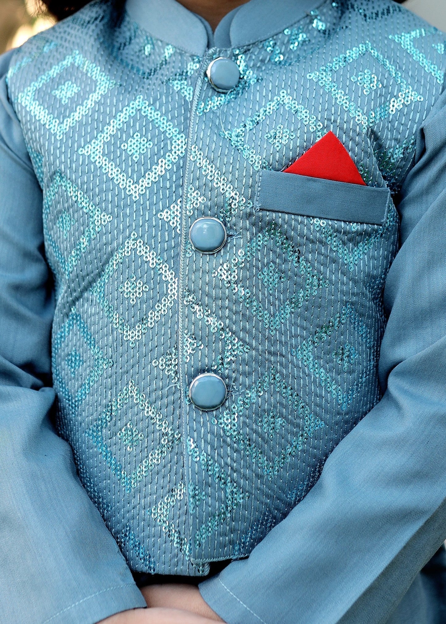 Light Blue Waistcoat Suit KC 050