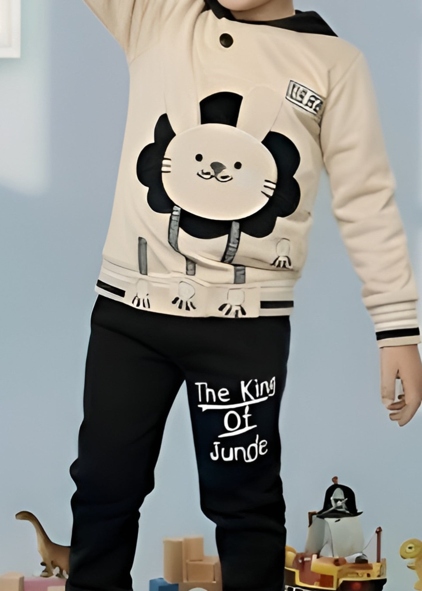 Beige And Black 2 Pcs Hoodie Suit KH 004
