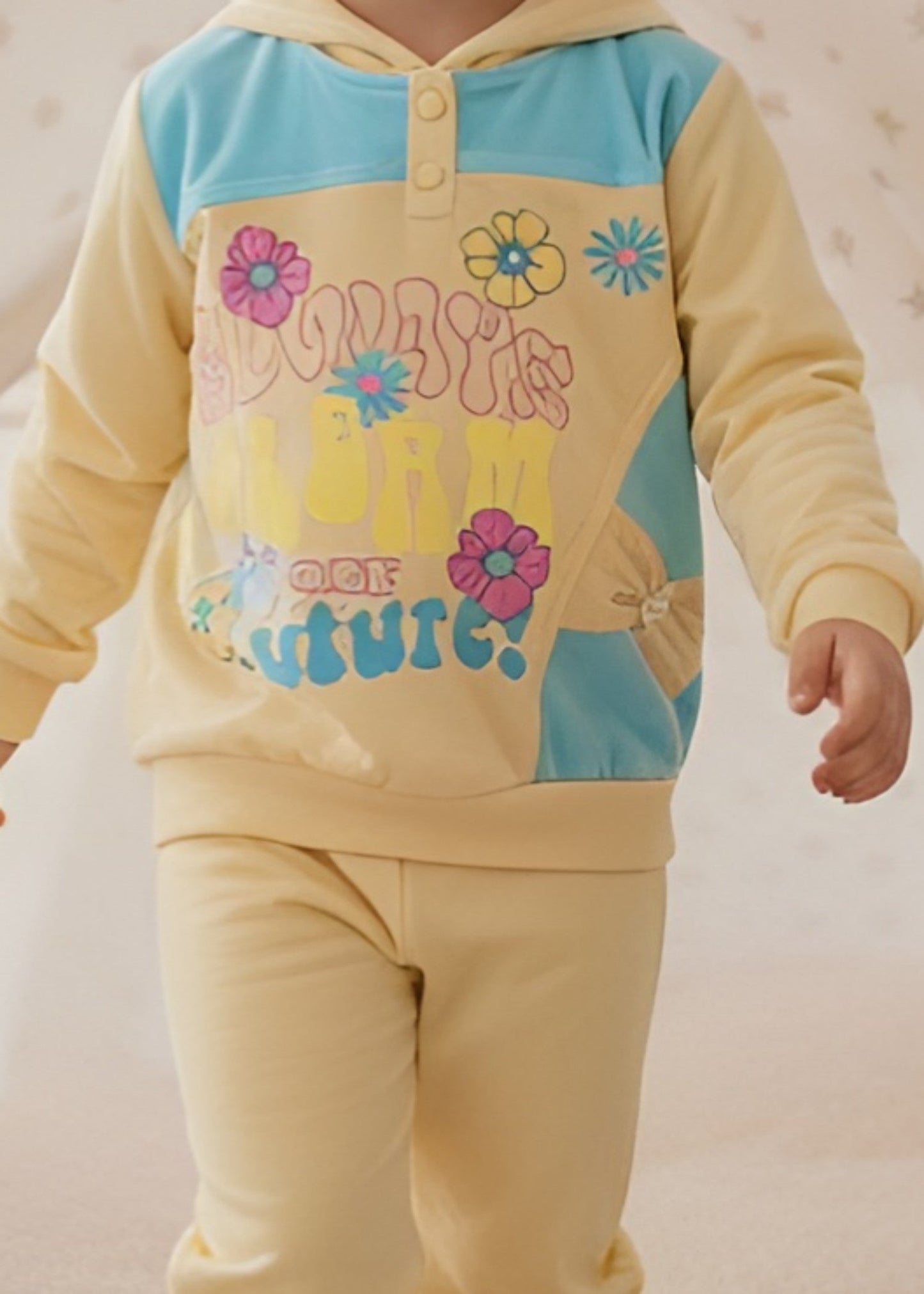 Light Yellow 2 Pcs Hoodie Suit KH 020