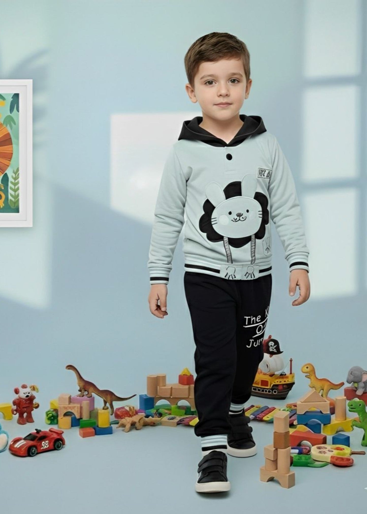 Pastel Grey And Black 2Pcs Hoodie Set KH 003