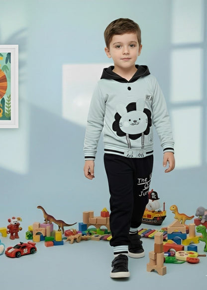Pastel Grey And Black 2Pcs Hoodie Set KH 003