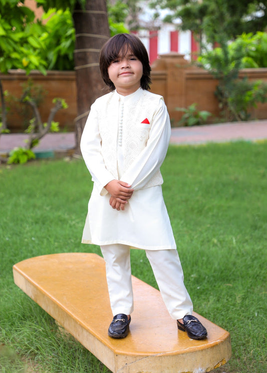 Cream White Waistcoat Suit-KC 048