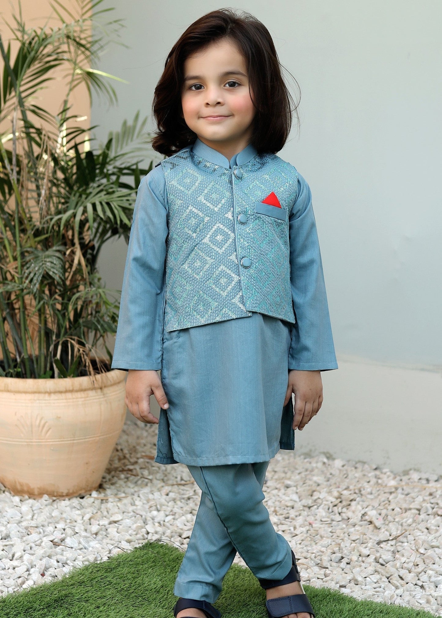 Light Blue Waistcoat Suit KC 050