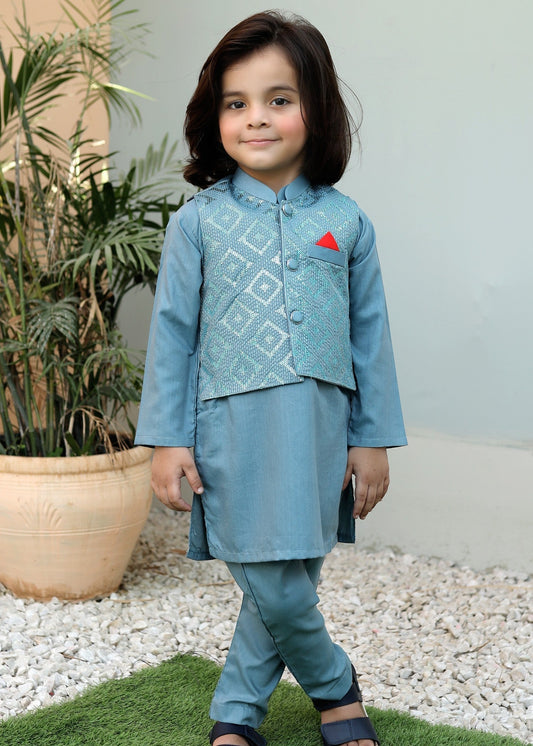 Light Blue Waistcoat Suit KC 050