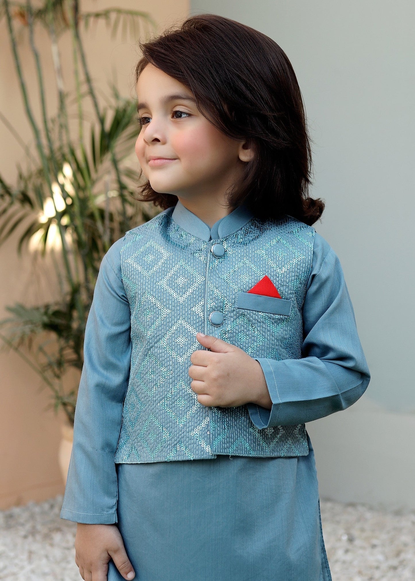 Light Blue Waistcoat Suit KC 050