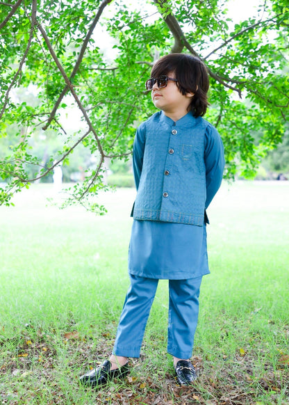Sky Blue Waistcoat Suit-KC 035